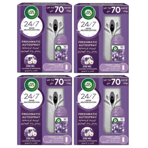 Airwick Air Freshener Freshmatic Auto Spray Lavender & Chamomile (4 Machine and 4 Refill 4x250ml