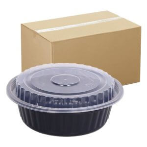 Hotpack Black Round Container-with-Lid 24oz- bulk items- catering items- cafe and restaurant supply- takeaway container- buffet- occasion- party